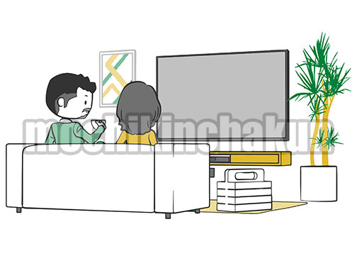 壁掛テレビのあるリビング（線画）