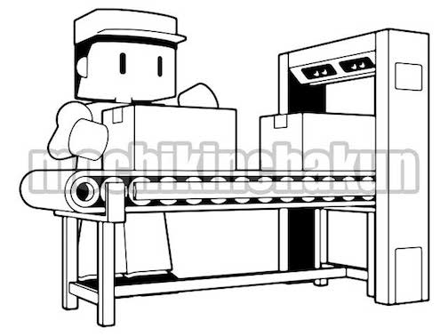 製造ラインで梱包作業する工員