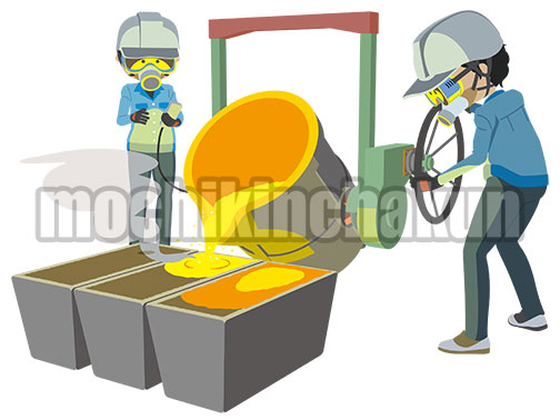 鋳造機を操作する工員