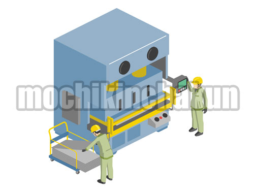 プレス機と作業員A（カラー）