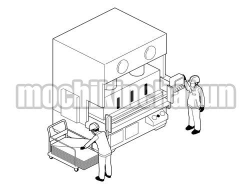 プレス機と作業員A（線画）