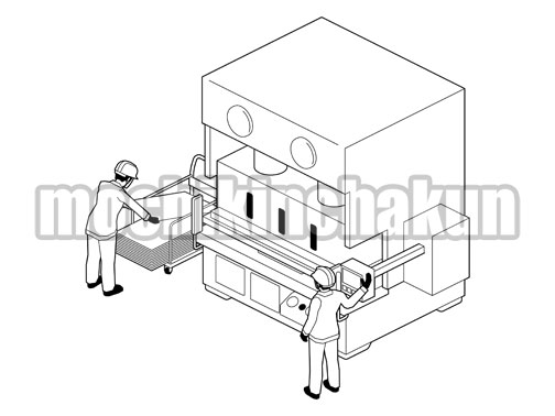 プレス機と作業員B（線画）