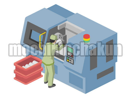 NC旋盤機と作業員A（カラー）