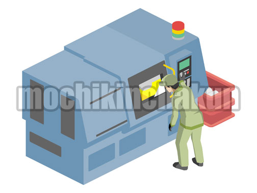 NC旋盤機と作業員B（カラー）