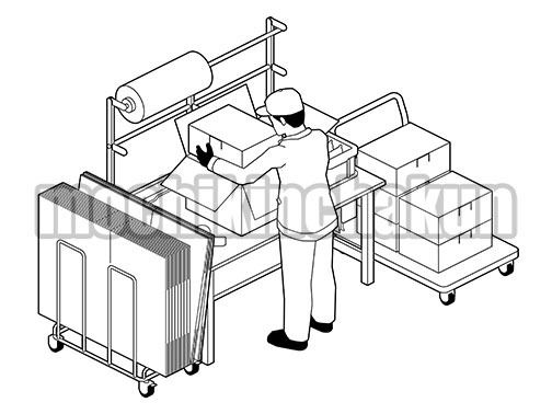 梱包台で箱詰め作業B（線画のみ）