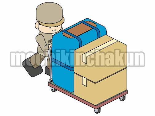梱包した荷物を台車で運ぶ引越し業者