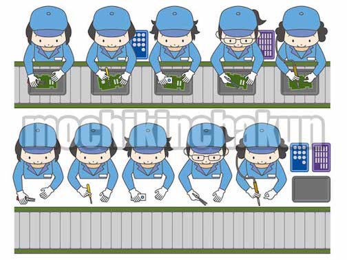 組立ライン工場で働く女性作業員たち