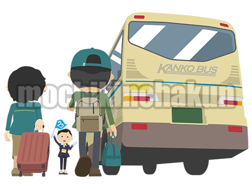 旅行客の集合を待つ観光バスと添乗員